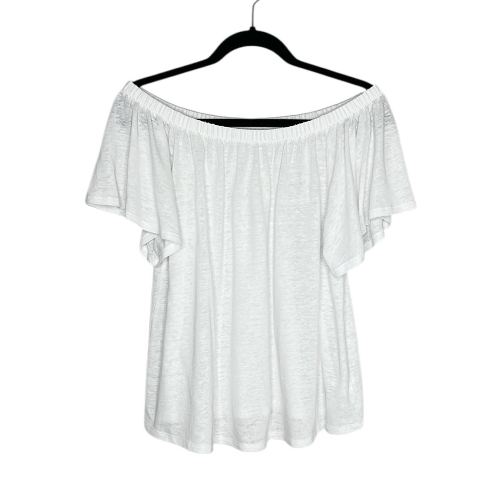 GAP Factory Off Shoulder Linen Blend Peasant Ruffle  Flutter Top size Large